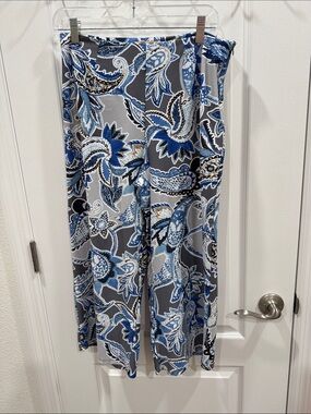 Aryeh Blue and Gray Paisley Wide-Leg Pants